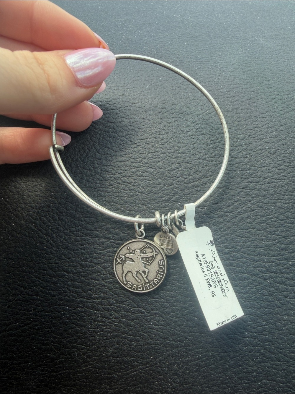 Alex and Ani Silver Tone Round Logo Charm Bangle